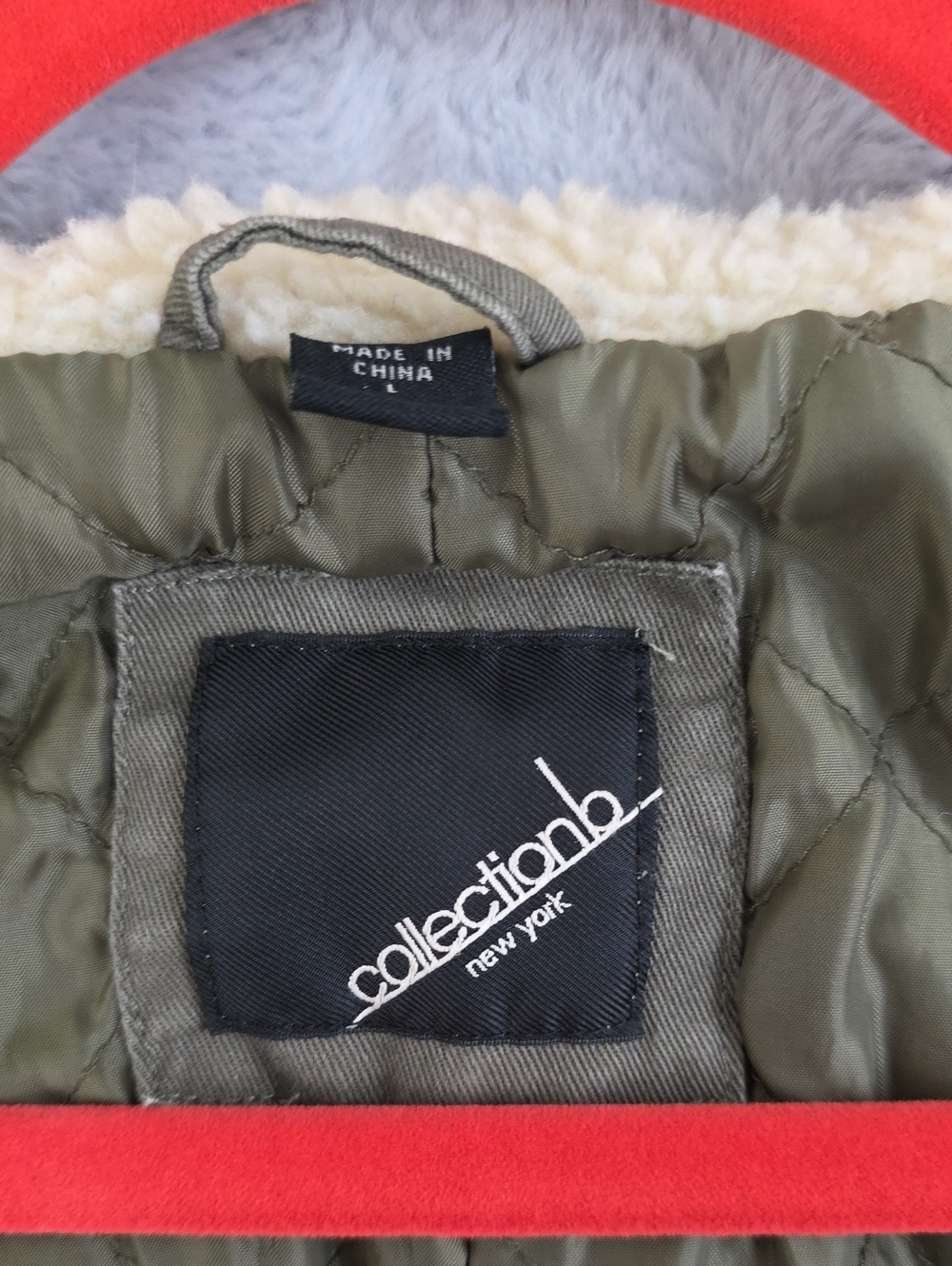 Collection New York Olive Green Sherpa Lined Hooded Utility Jacket Women's Large - Picture 6 of 16